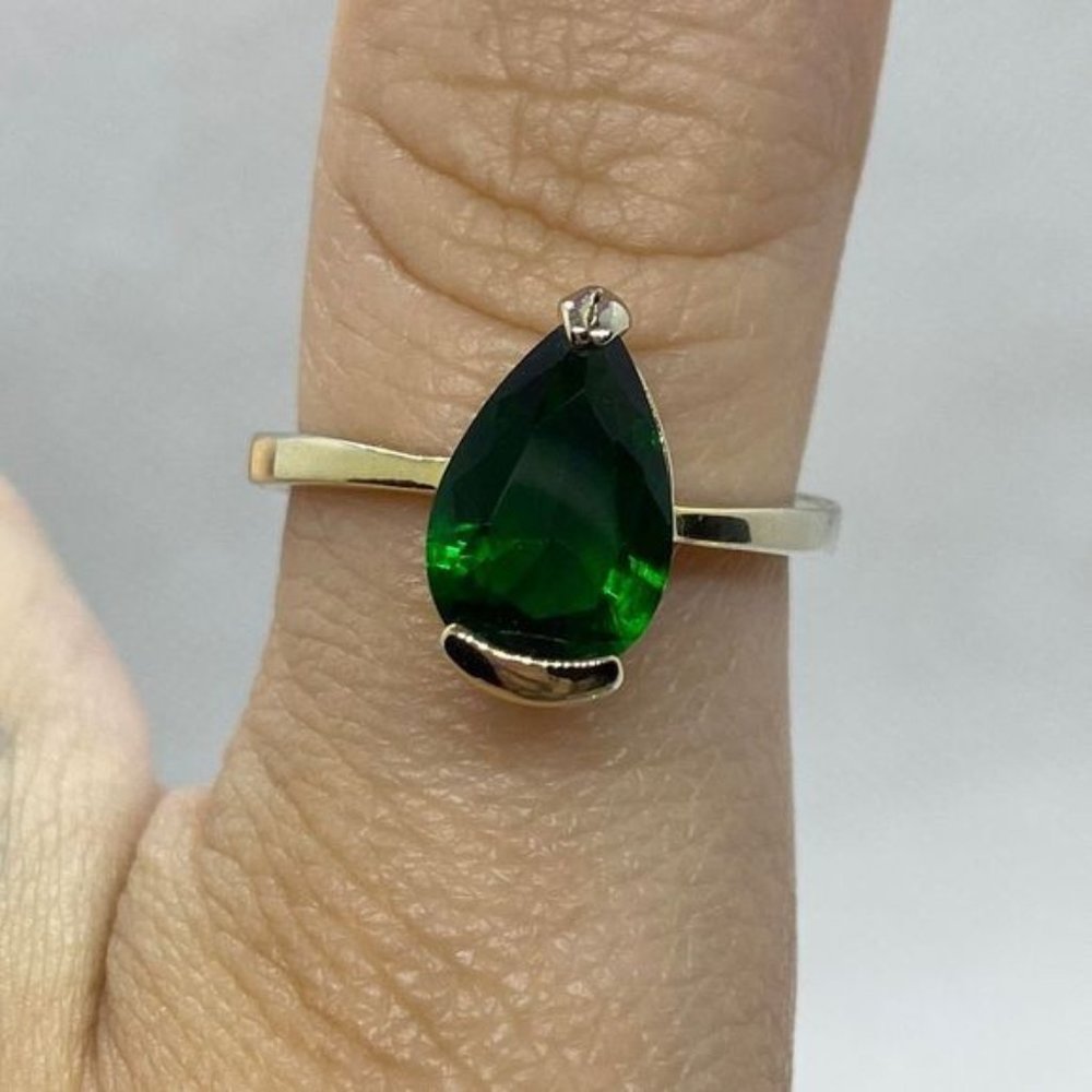 Gold Plated Green Tear Drop CZ Ring